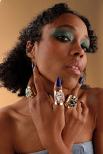 YAA YAA LONDON Longline 'Molten' Black Stone Gold Cuff Statement Ring