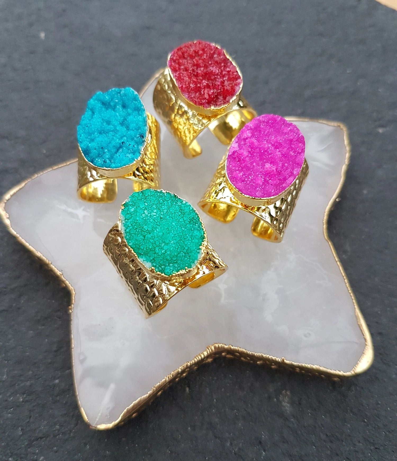 YAA YAA LONDON 'Crystal Crush' Gold Statement Ring