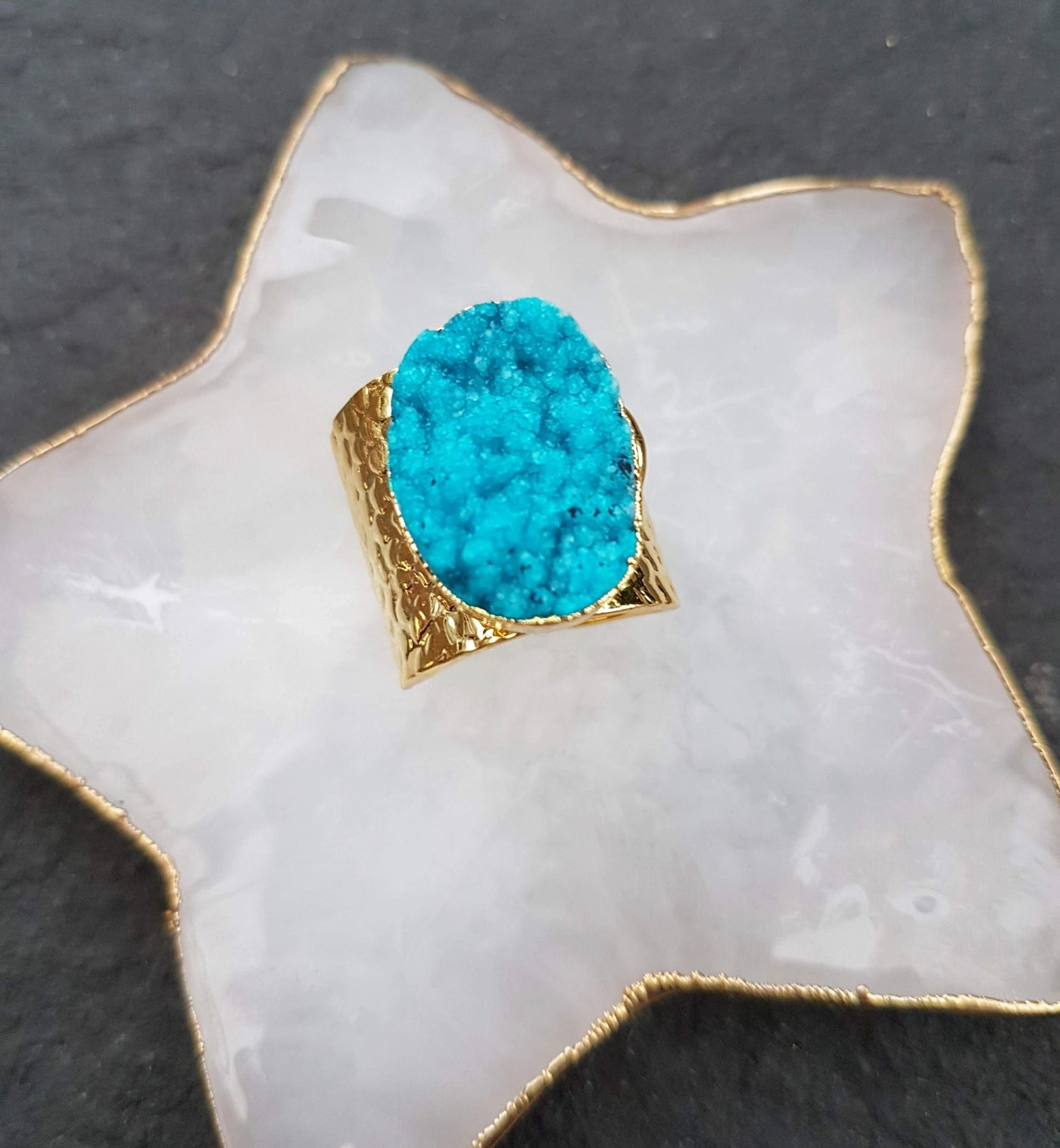 YAA YAA LONDON 'Crystal Crush' Gold Statement Ring