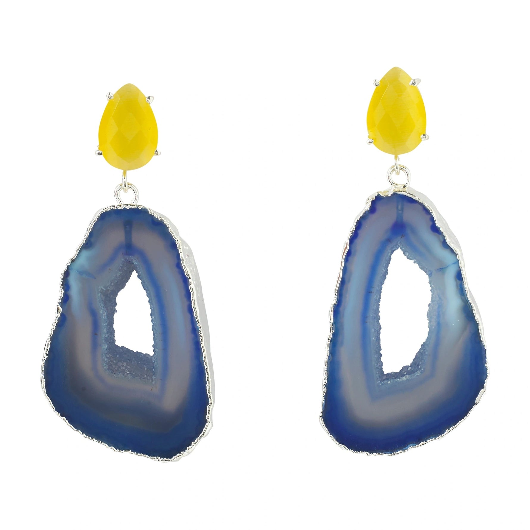 YYL LUXE Sterling Silver Blue Agate Yellow Stone Earrings