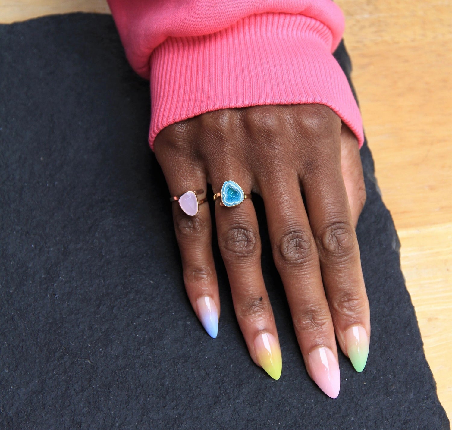 YYL LUXE Aqua Green Crystal Irregular 'Pinky Ring'