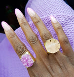 YAA YAA LONDON 'Hold on' Rose Quartz Gold Statement Ring