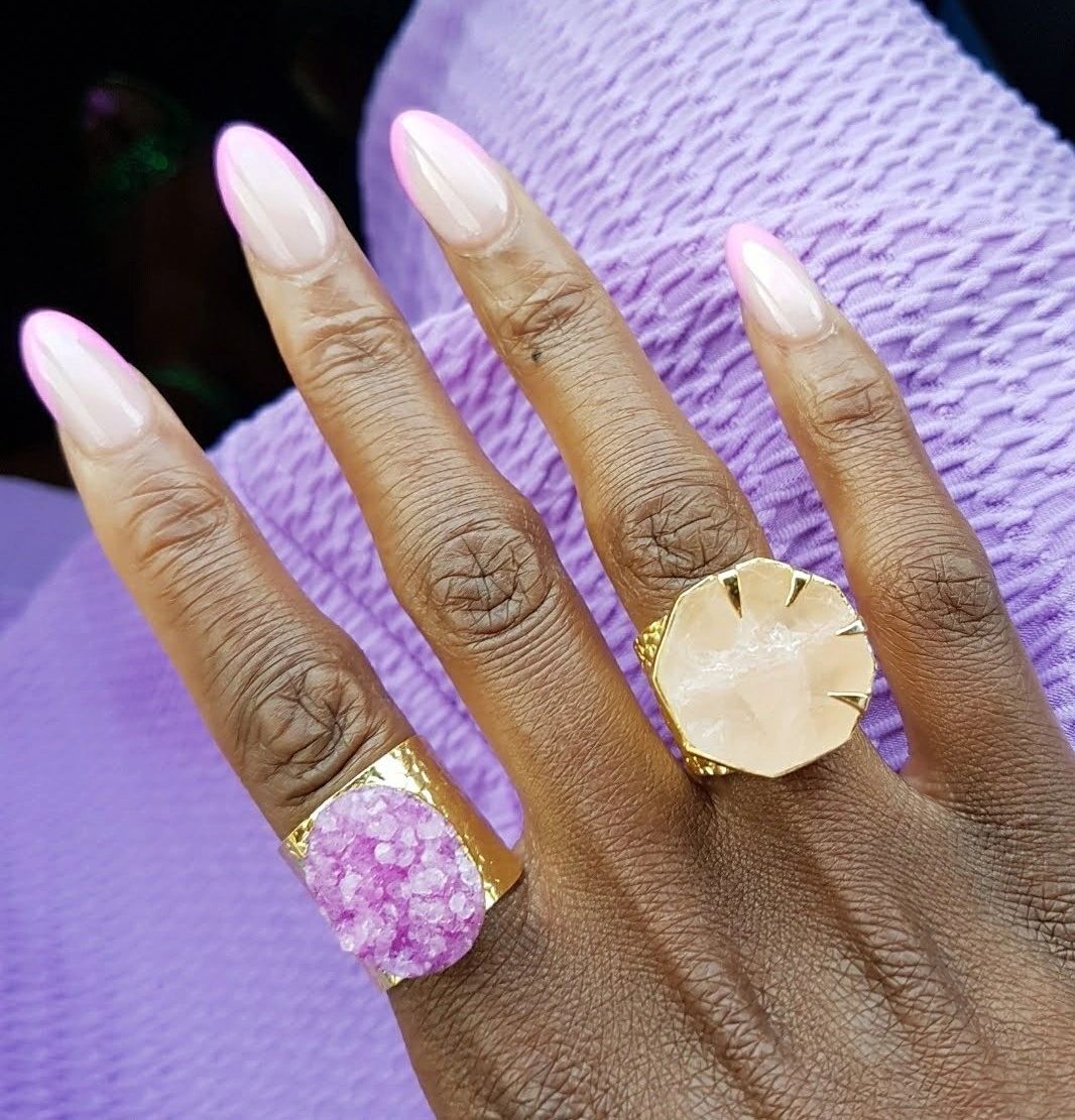 YAA YAA LONDON 'Hold on' Rose Quartz Gold Statement Ring