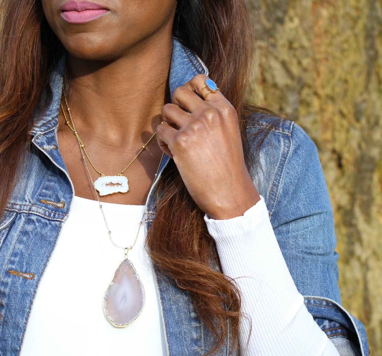 YYL LUXE ‘My First Love’ Gold Vermeil White Agate Crystal Necklace